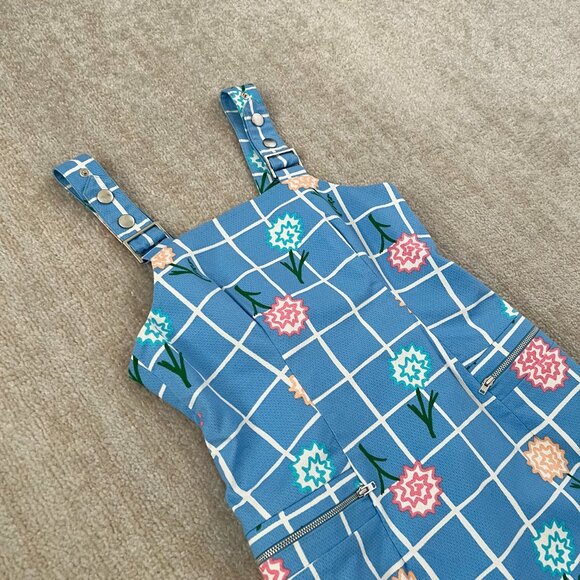 Sretsis by Pim Sukhahuta Blue Floral Jumper Mini Dress 6 Cotton Blend - Picture 3 of 8